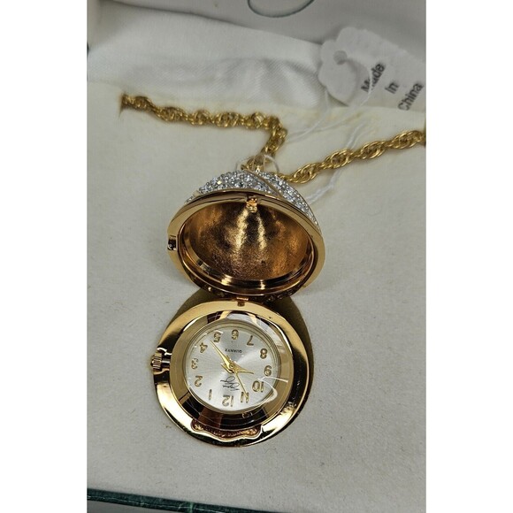 Suzanne Somers Pave Rhinestone Egg Gold-Tone Necklace Watch In Box - Picture 4 of 8